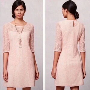 Maeve Anthropologie Pink Lefkara Lace Dress Size Small